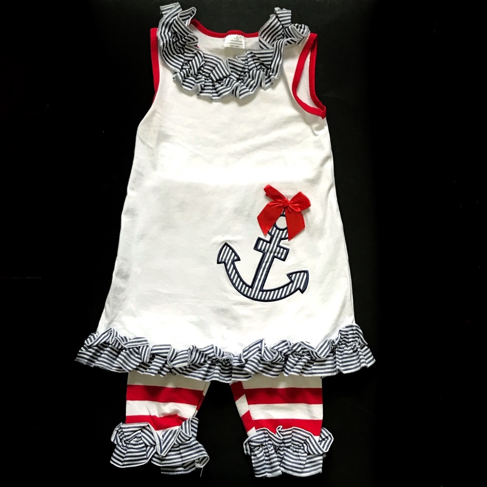 Boutique Girls S 3T Outfit Nautical Anchor